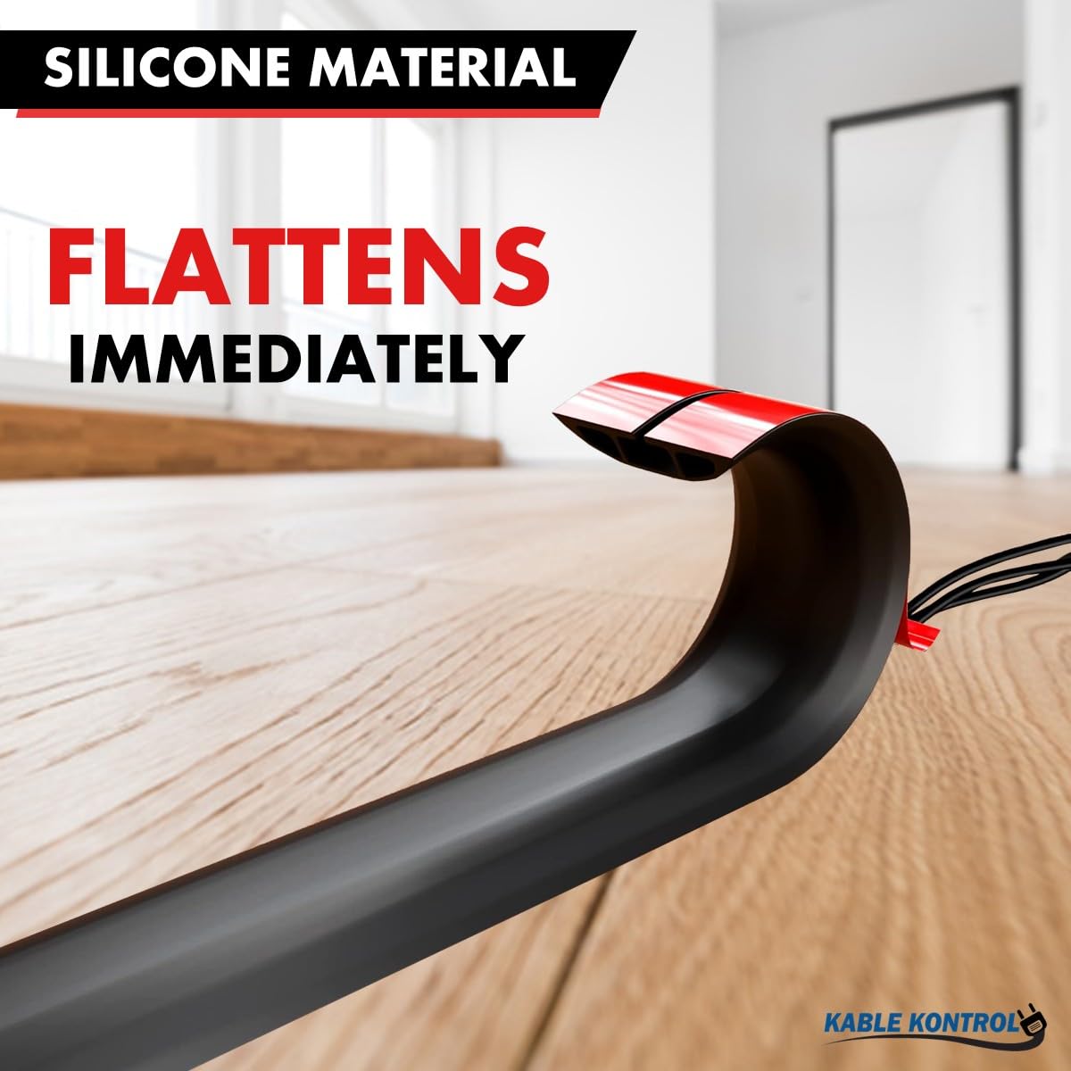 Kable Kontrol Silicone Floor Cord Cover - 5 Ft Flexible Cord Protector, Self Adhesive, for Concealing Extension Cable, Protecting Wires, Prevents