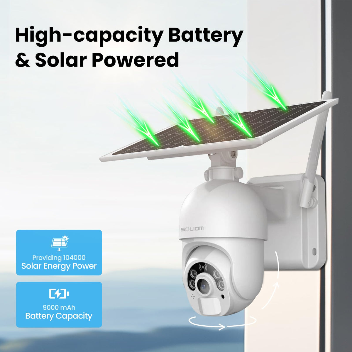 SOLIOM S800 4G LTE Cellular Security Camera Outdoor, No WiFi Solar Powered Camera for Home Security with SIM Card, 2K Color Night Vision, 360° View