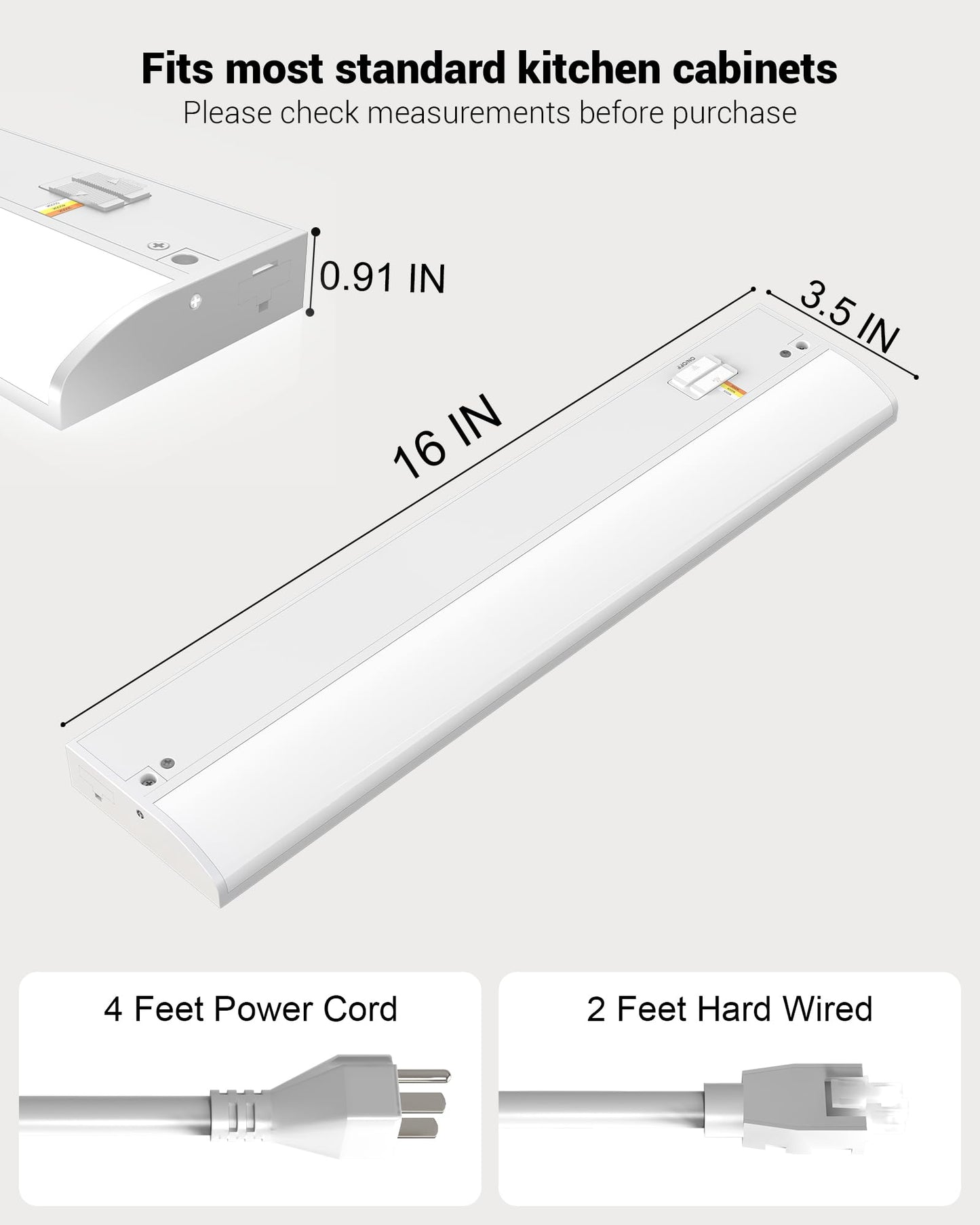 TheDeco 16" LED Under Cabinet Lighting, Plug-in or Hardwired Dual Installation, 3CCT Selectable 3000K/4000K/5000K, Dimmable 110V Kitchen Lights Under