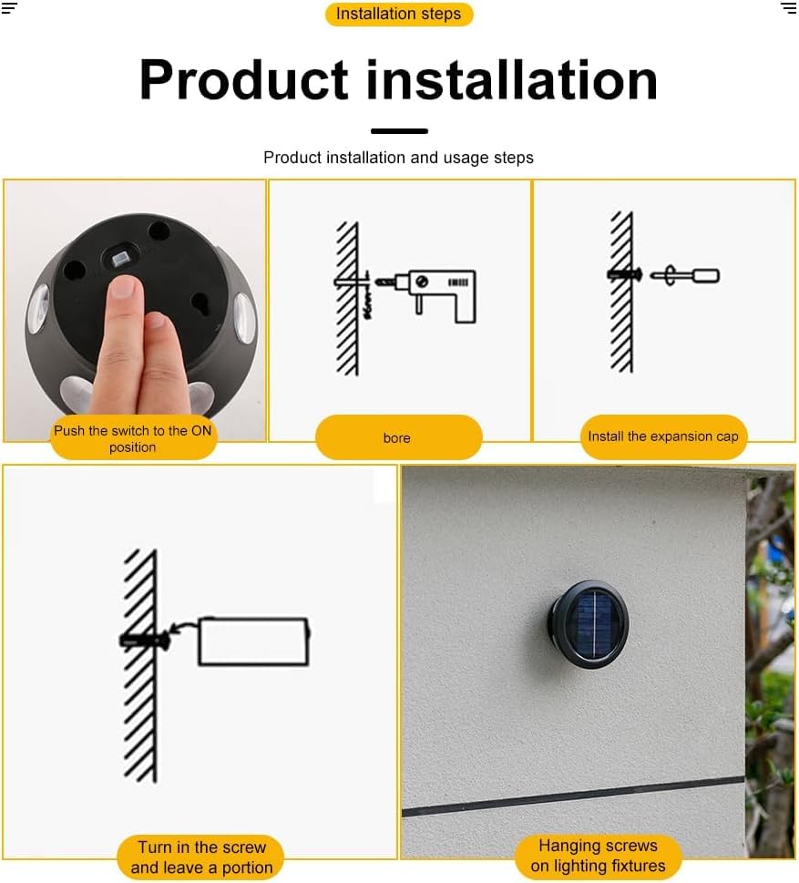 RAYOYASI Solar Lights, Ambiance Lights,wall Light, Decorative Light Downlights Dusk to Dawn Solar Wall Light Outdoor IP65 Waterproof for Backyard