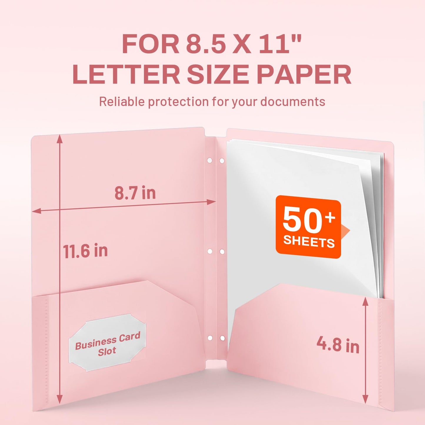 SUNEE 3 Hole Pocket Folders (12 Pack, Pastel Color) Plastic Pocket Folders for 3 Ring Binder, 3-Hole Punched Folders with Pockets, for Kids, Students