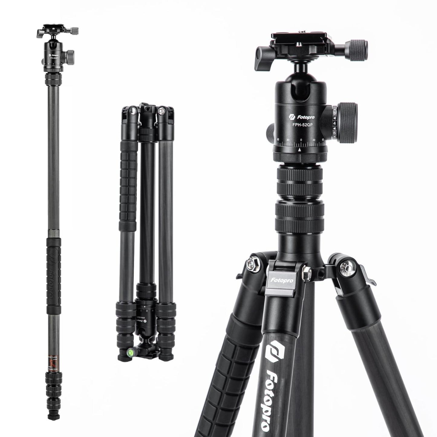 Fotopro 73" Carbon Fiber Tripod for Camera Compact Travel Tripod with Ball Head Detachable Monopod with Quick Release Plate and Camera Bag Load up