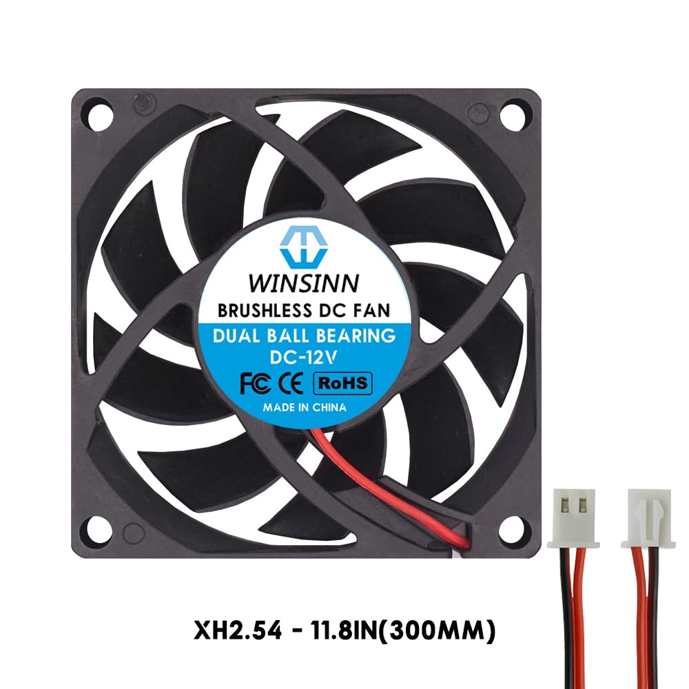 WINSINN 70mm 12V Fan - Dual Ball Bearing 4500 RPM 7015 Cooling Fan Replacement for PC/Computer Case/CPU Cooler, 30cm Cable with XH2.54-2PIN, Brushless
