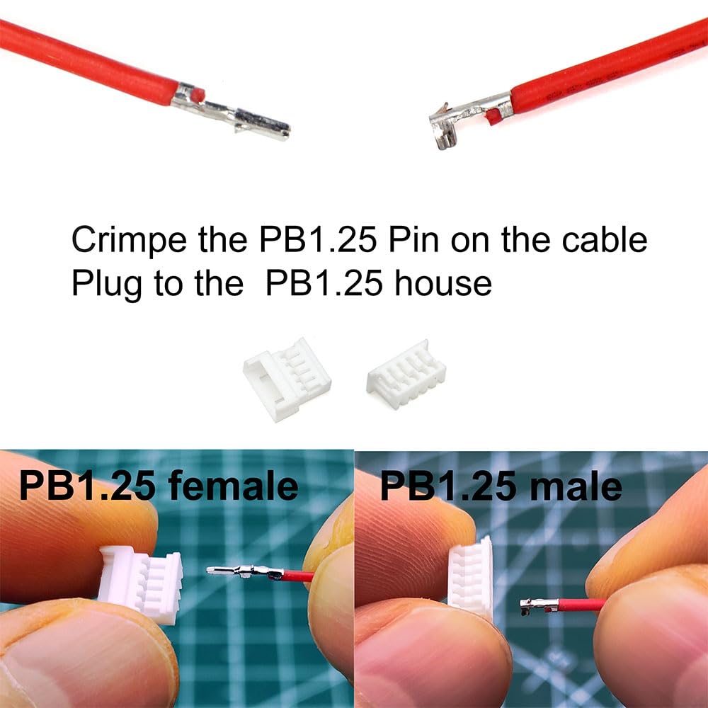 PB1.25 Male and Female Connectors and Crimp Terminal kit Compatible with Molex PicoBlade Connectors Plugs 1.25mm Pitch for Pixhawk 2.4.8 Drone Flight