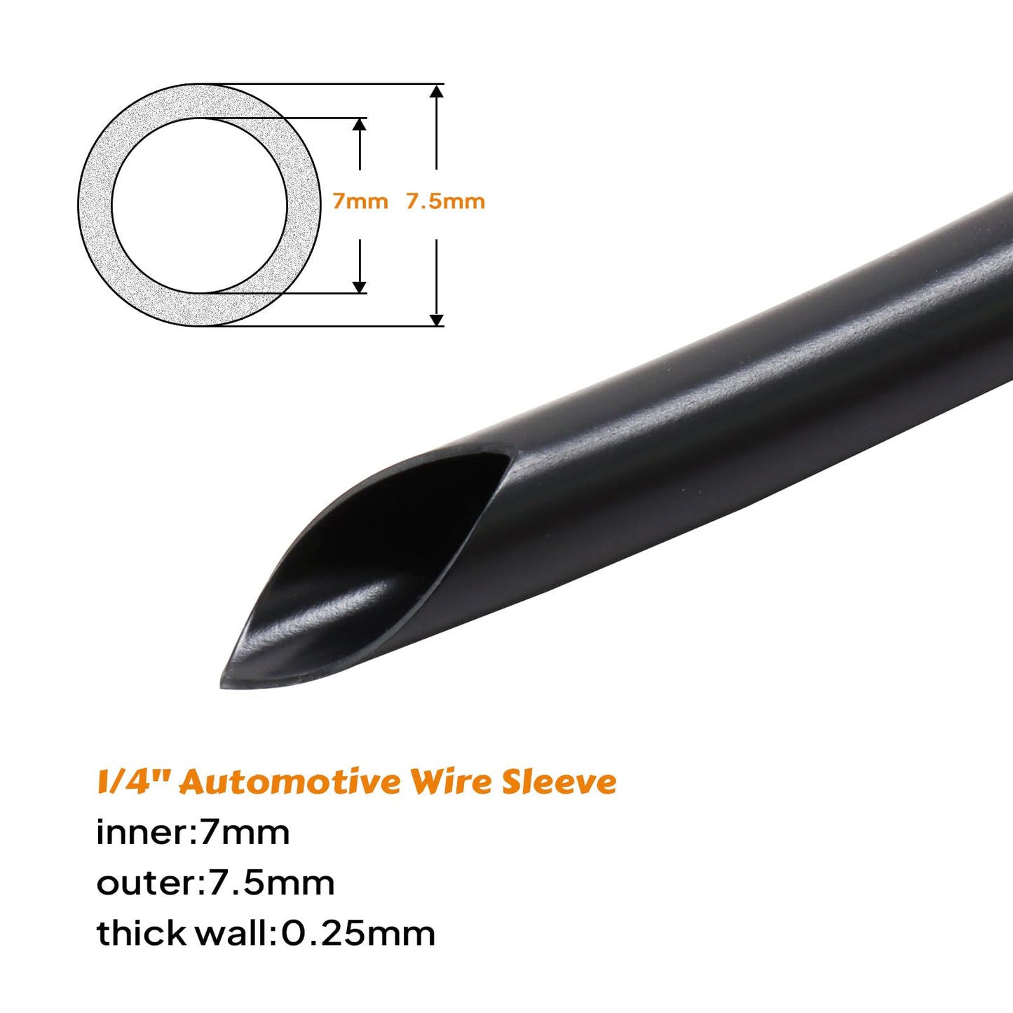 SUNNAREPOON Black Wire Harness Tubing, Car Unshrinkable Insulation Cord Sleeve for Wire Shielding Sheathing Organizer/Protection/Covering (1/4''(7MM)
