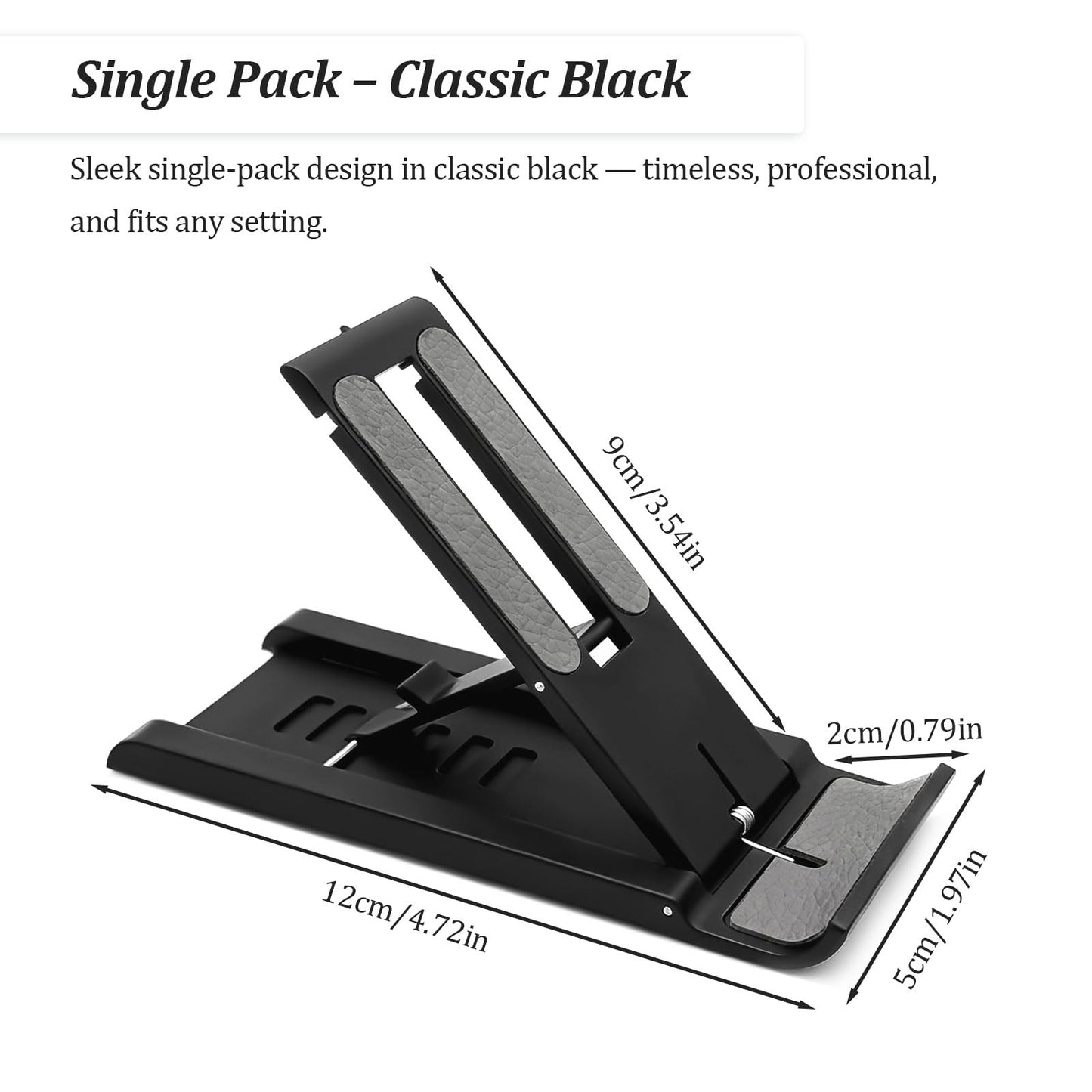 Attkryy Compact Adjustable Foldable Phone Stand for Desk - Black, Mini Mobile Holder for iPhone, Kindle, and Smartphones