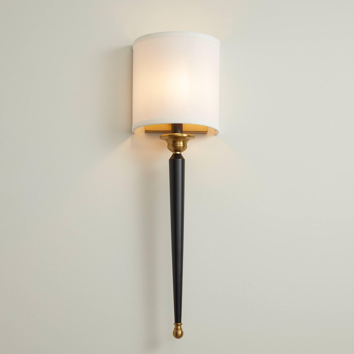 Possini Euro Design Arletta Modern Wall Sconce Lighting Black Brass Metal Hardwired 7 1/2" Wide Fixture Off-White Linen Shade for Bedroom Bedside