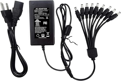 TIGERSECU Security Camera Power Adapter with 9-Way Power Splitter, 12V 5A 100V-240V 2.1x5.5mm Power Supply, Compatible with Lorex, Samsung, Q-See