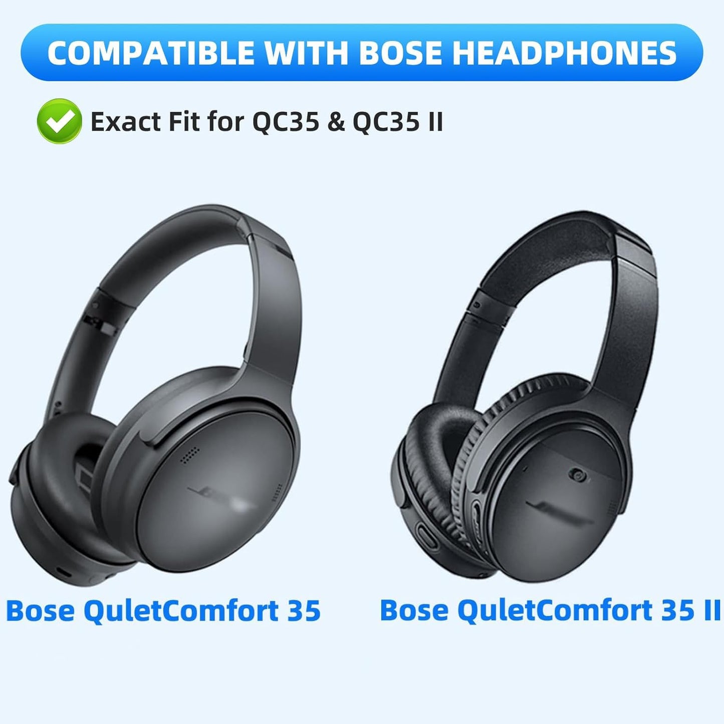 BINGLE Replacement Ear Pads for Bose Headphones QuietComfort 35 (QC35) & Quiet Comfort 35 II (QC35ii) Protein Leather Ear Cushions- Memory Foam- Added