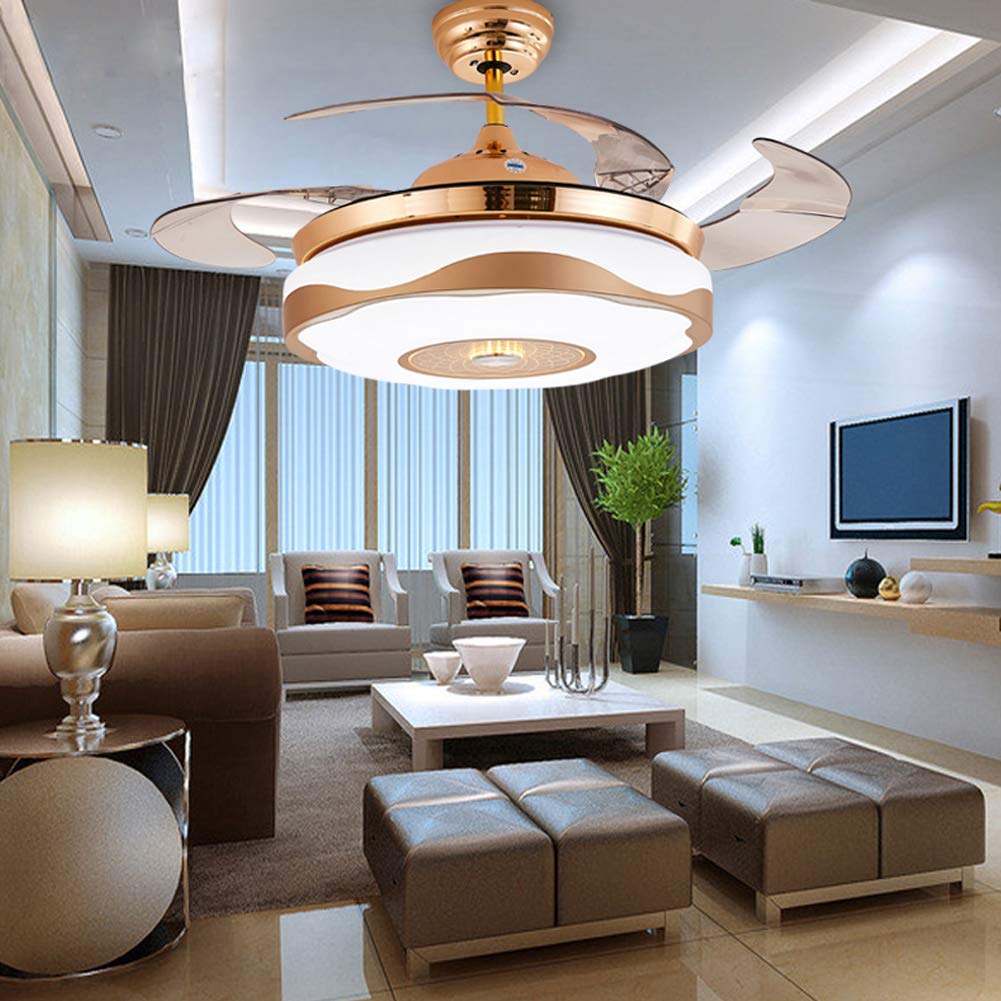 KPIBEST 36 Inch Bluetooth Ceiling Fan with Remote Control 3 Lights Level, Retractable Chandelier Fans with 7 Colorful Dimmable for Dining Room Bedroom