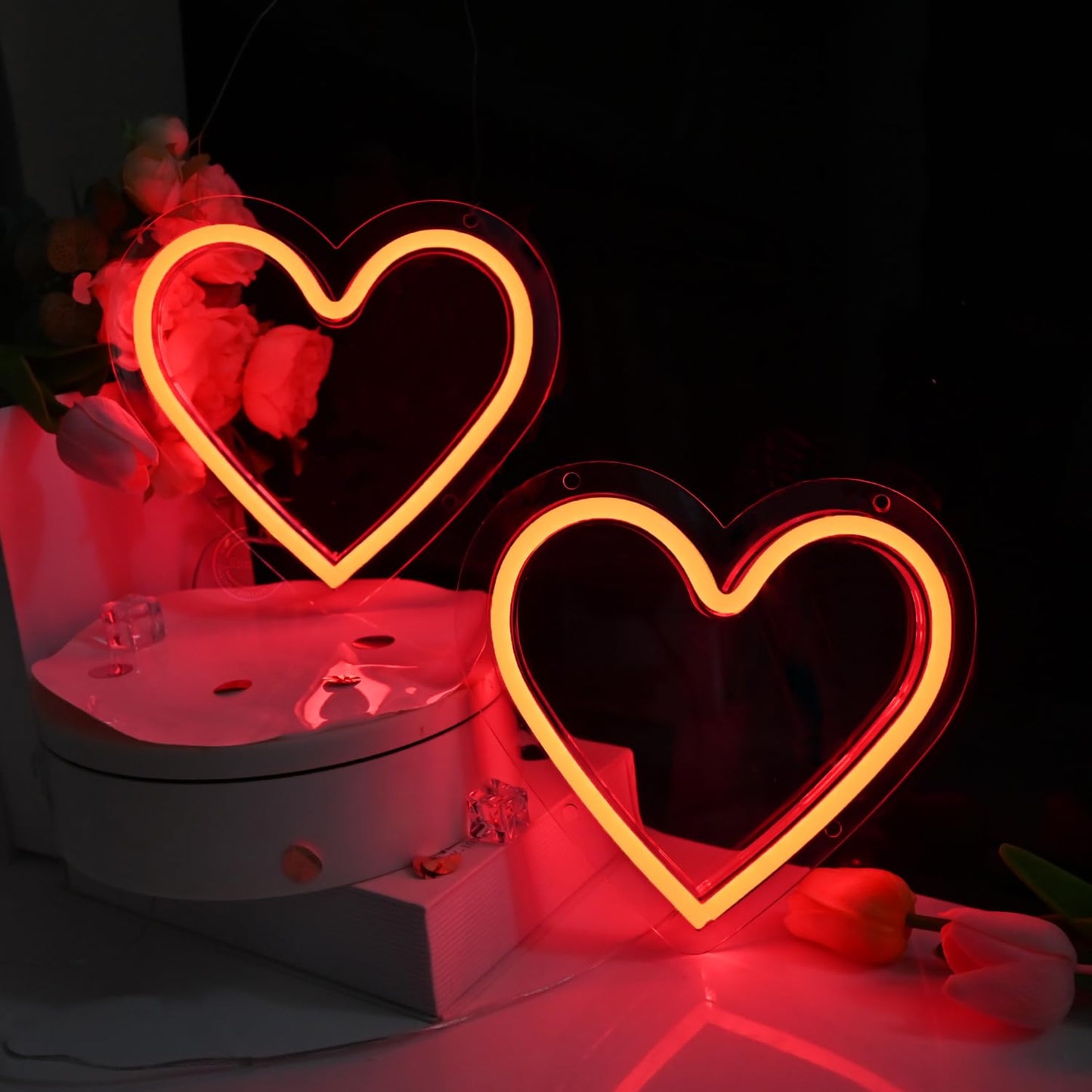 Britrio Red Heart Neon Sign for Girls Room Dorm Bedroom Wall Decor Art 2 Pcs LED Neon Heart Light Sign Wedding Anniversary Birthday Party Home Decor
