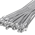 50pcs Metal Cable Zip Ties, 304 Stainless Steel Cable Ties, Exhaust Wrap Multi-Purpose Locking Cable Metal Zip Ties(11.8 Inches)