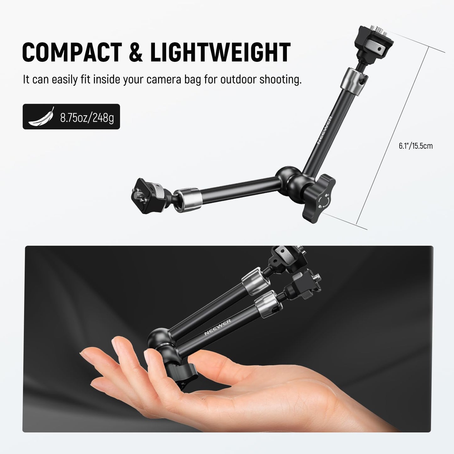 NEEWER 11" Articulating Magic Arm with 360° Ball Heads & Locating Pins for ARRI, Camera Monitor Mount with 1/4" Screws for DSLR Action Camera Monitor