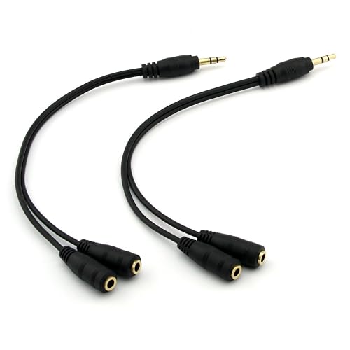 ONXE 2-Pack Gold Plated 3.5mm Stereo Jack Splitter Cable Adapter Connectors ,3.5mm Male To 2 X Female - for Connecting External Speakers or Use Both