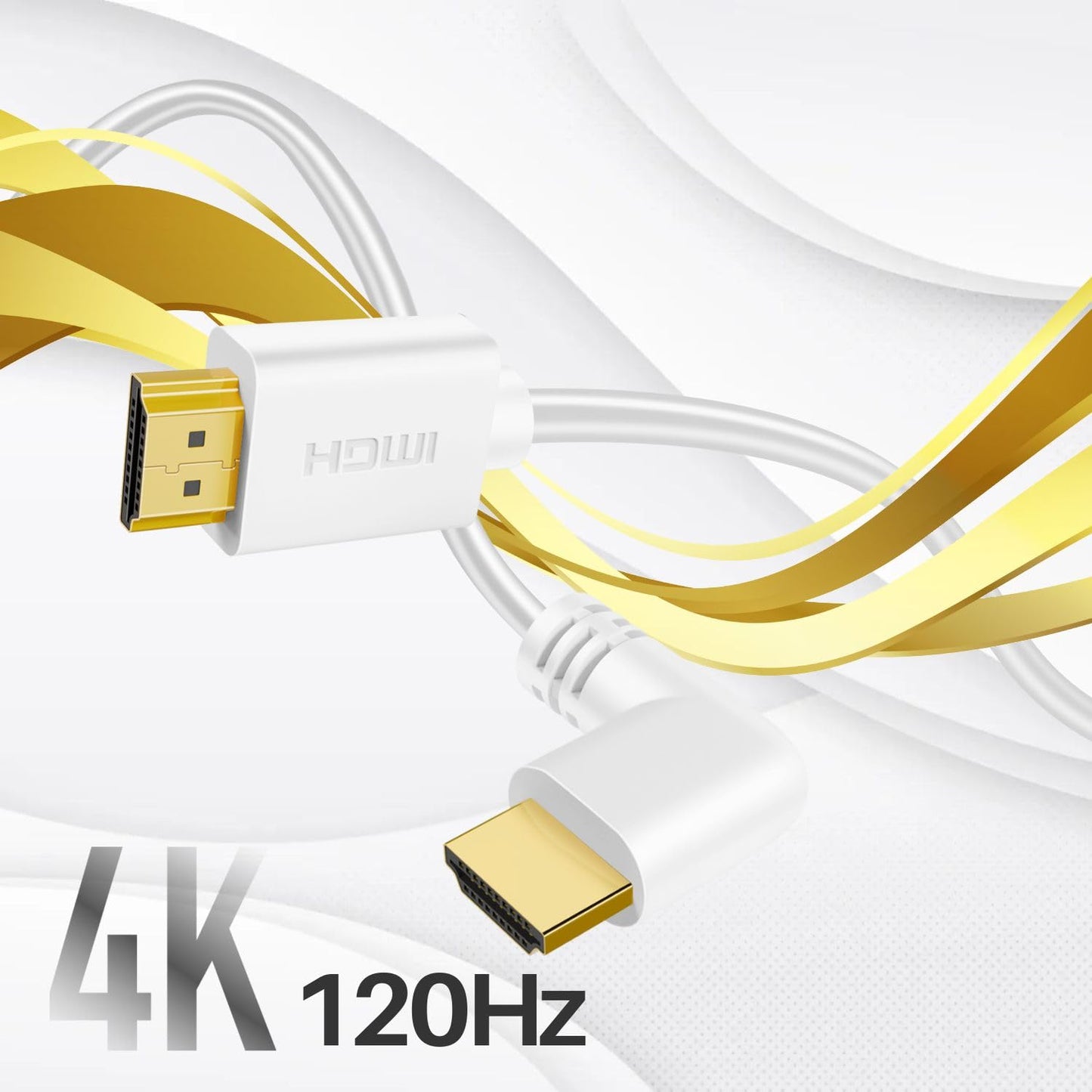 TNP Right Angle HDMI Cable (6 FT) - White High Speed HDMI 2.0 Cord UHD 4K 60hz 2K 2160p Full HD 1080p Quad HD 1440p 3D ARC/eARC Ethernet for Xbox One