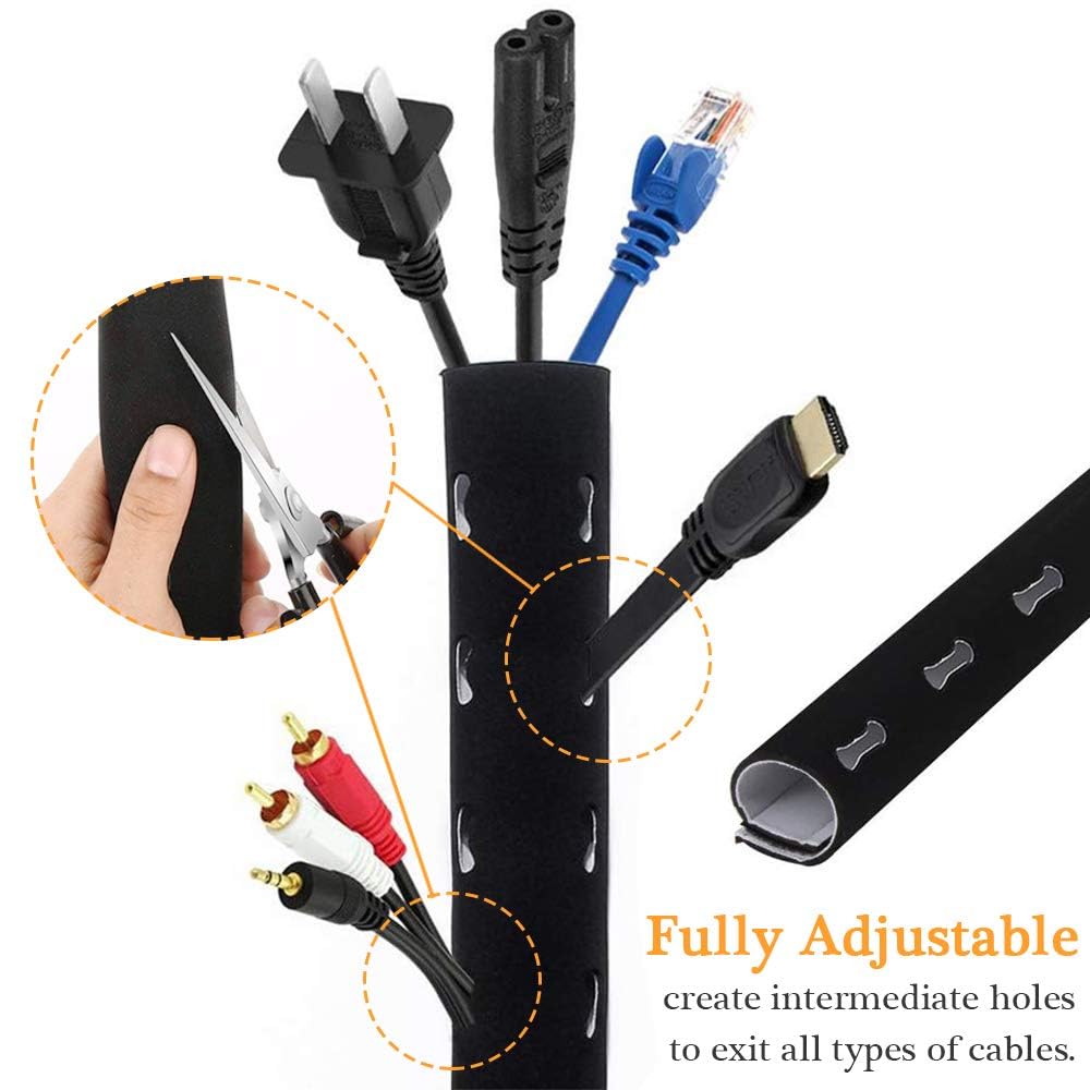 120" Neoprene Cable Management Organizer, Reversible Flexible Cuttable DIY Hole Cord Hider Cover Sleeve for Office TV Computer Home Desk Protect Wires