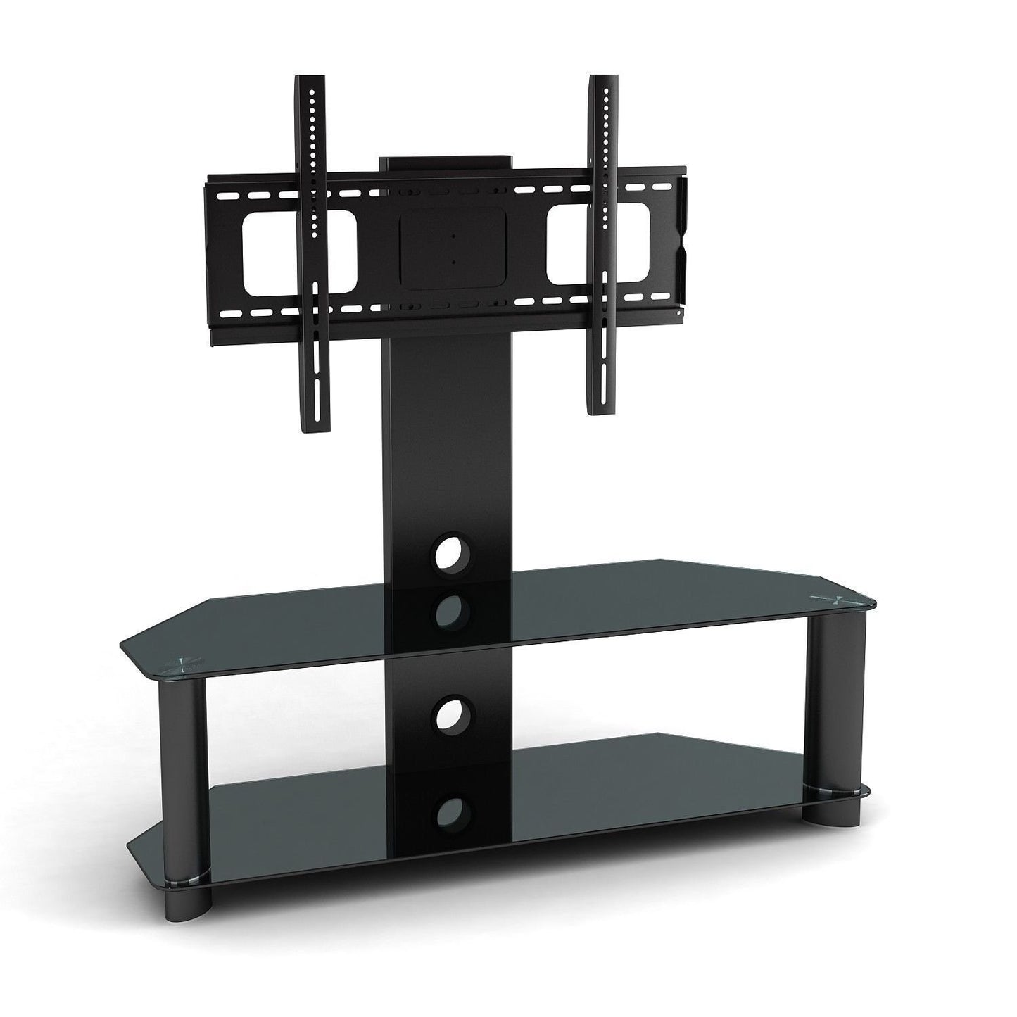 2xhome TV Stand Integrated TV Stand & Shelf Modern Black Glass Wall Swivel Tier Shelves Base Slim Fit Furniture 30" - 60" TV 38 40 42 43 47 50 55 60