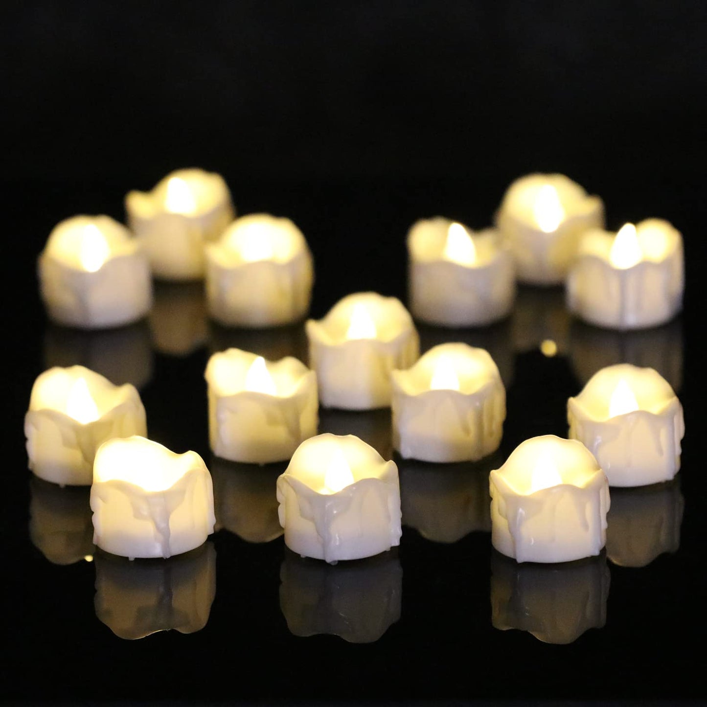 OWLBAY Set of 24 Battery Operated Timer LED Tealight Candles, Flickering Flameless Votive Candles for Halloween/Christmas and Party Decor, 6 Hours On