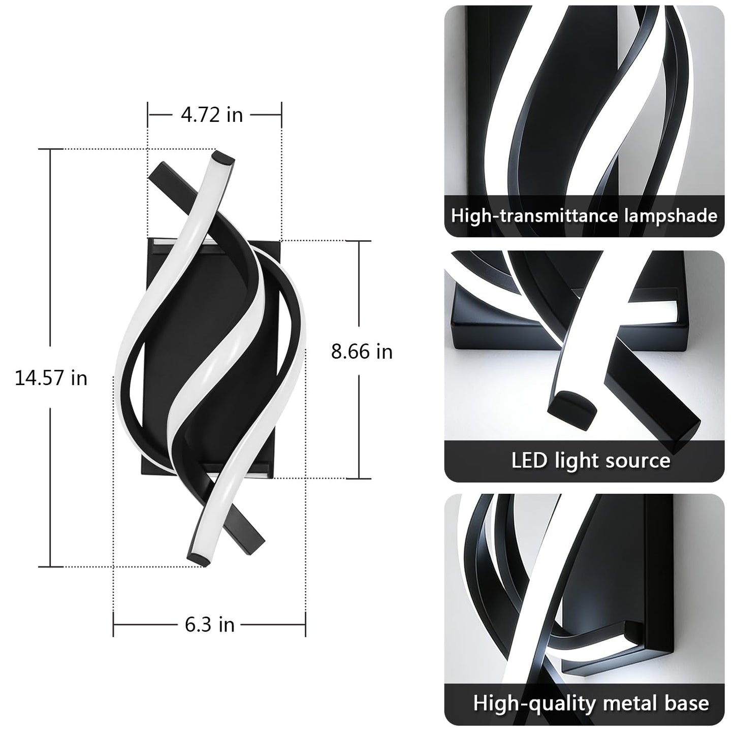 GLWET Wall Sconce of 2, Modern Wall Light Fixture Black Wall Mount Light for Mirror,Bedside, Bathroom, Bedroom, Hallway
