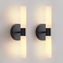 KUZZULL Wall Sconces Set of Two Matte Black Bathroom Wall Sconce Light Set of 2 Modern Wall Light Fixtures Metal Sconces Wall Lighting with White