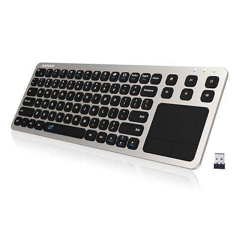 Arteck 2.4G Wireless Touch TV Keyboard with Easy Media Control and Built-in Touchpad Mouse Solid Stainless Ultra Compact Full Size Keyboard -Connected