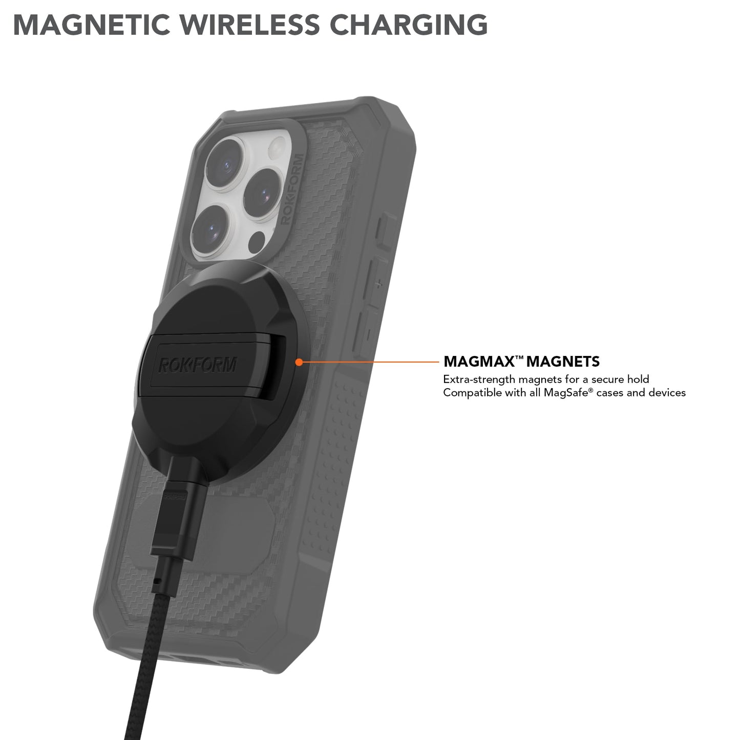 Rokform Magnetic Wireless Charger with Stand, Includes USB-C to USB-C Cable (Black)
