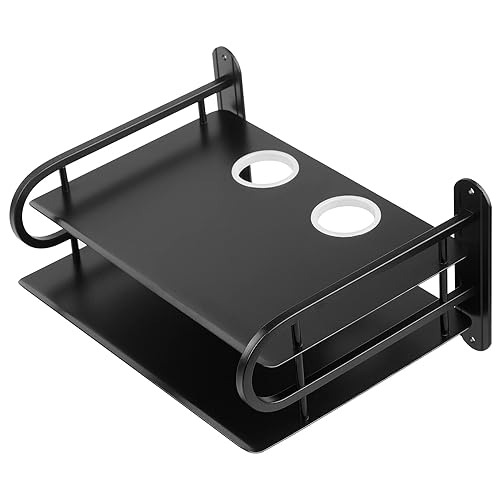 Z-Color Black Metal Double Wireless WiFi Router Storage Box/TV Set Box Shelf Wall Hanging Plug Board Bracket Cable Storage Organizer (Large)