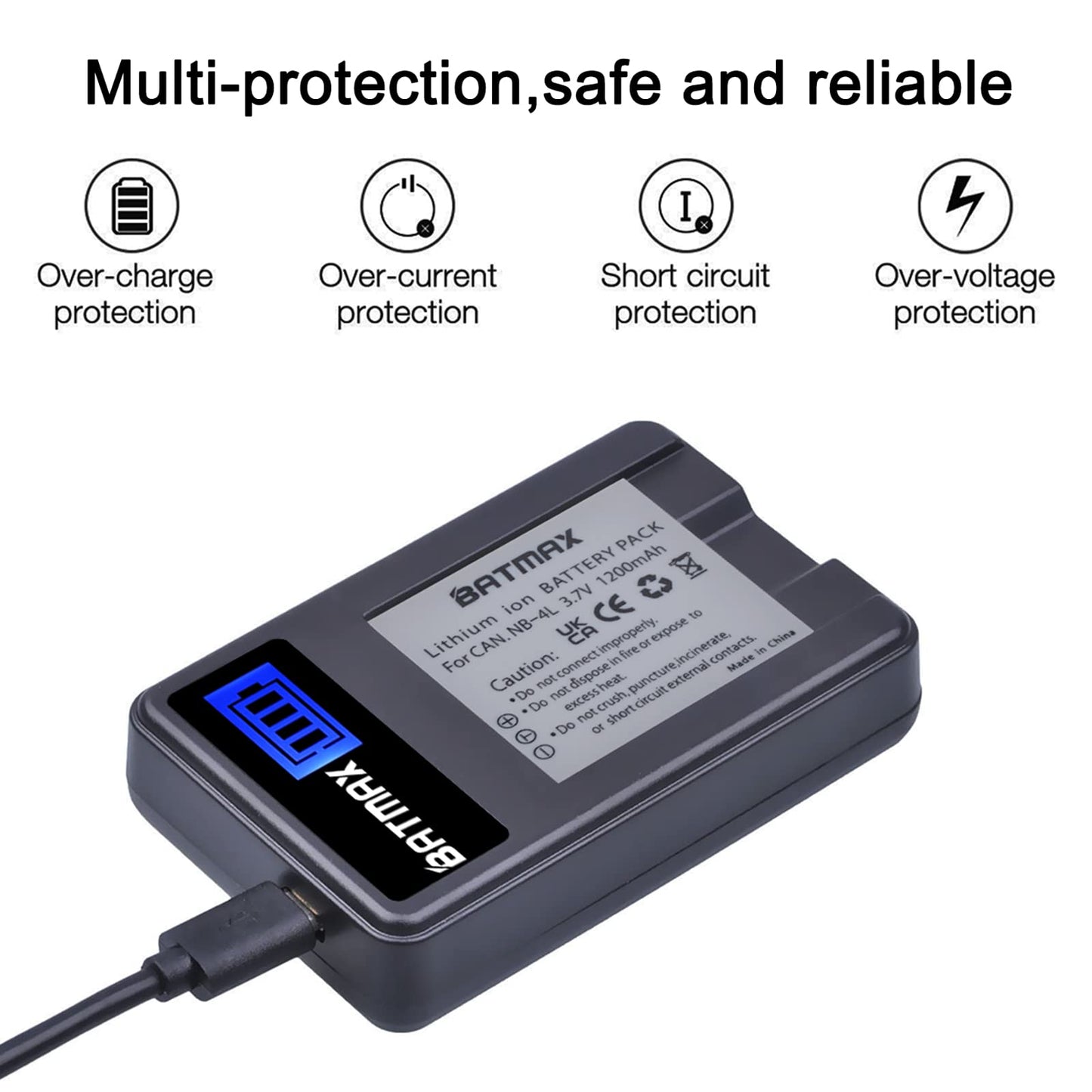Batmax 2Pcs NB-4L Battery + LCD USB Charger for Canon PowerShot ELPH 100 HS,300 HS,SD400,SD600,SD750,SD780 is,SD960 is,SD1000,SD1100 is,310