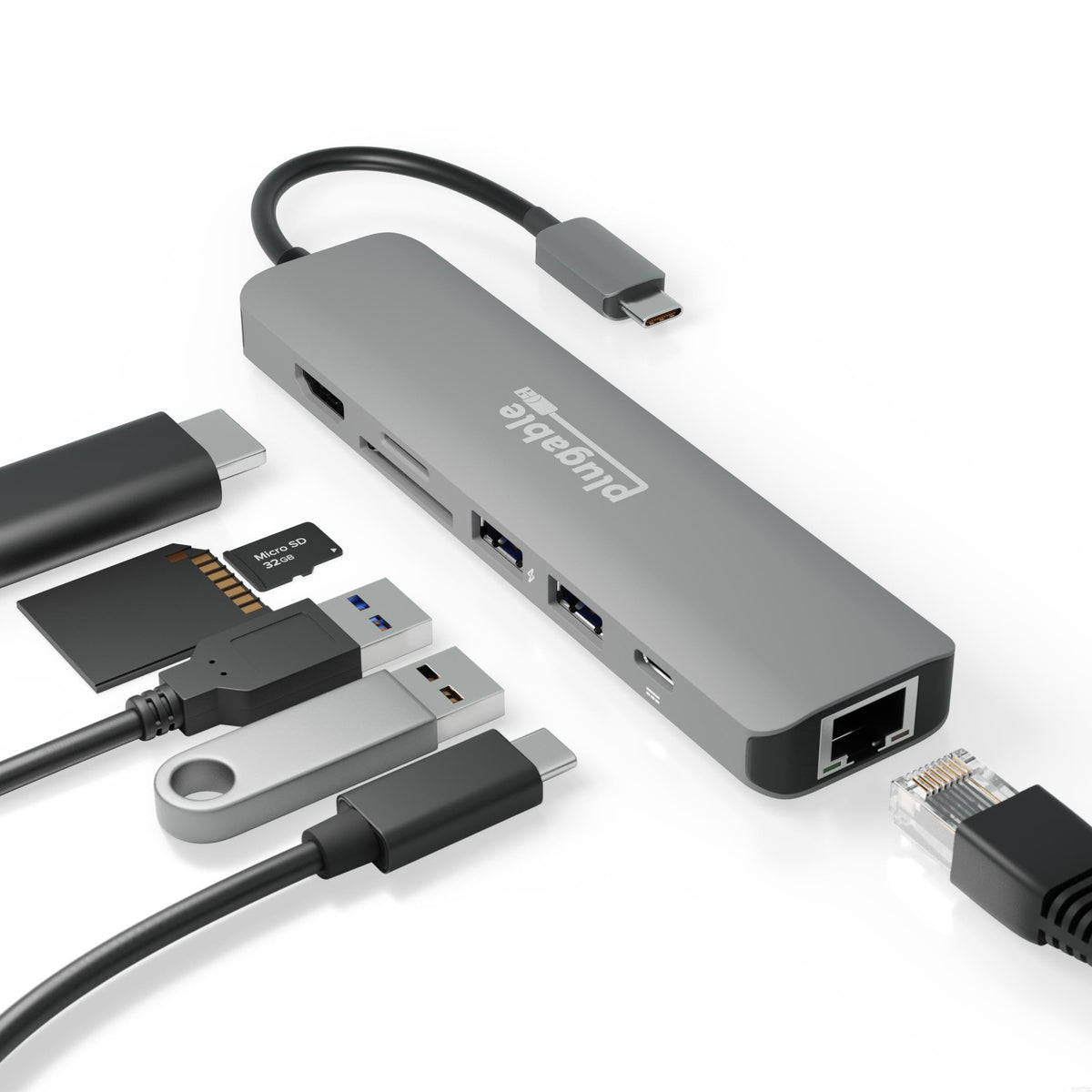 Plugable 7-in-1 USB C Hub Driverless Multiport Adapter with Ethernet