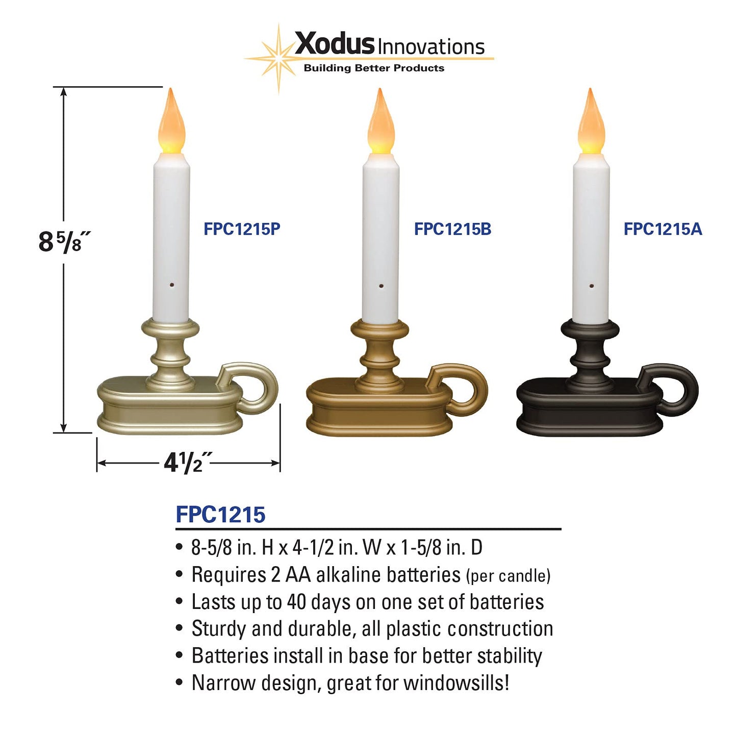 Xodus Innovations FPC1215A-6 Battery Operated Dusk to Dawn Light Sensor Window Candle with Flicker or Steady On Flame Setting, Pack of 6