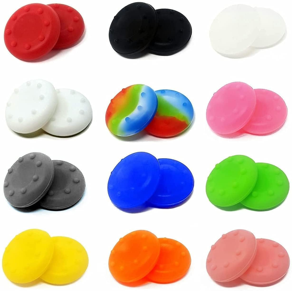 24-Pack Anti-Slip Silicone Thumb Grip Caps, 12 Colors High Sensitivity Joystick Covers with 360° Textured Dots for PS5 PS4 Xbox Series X/S Xbox One