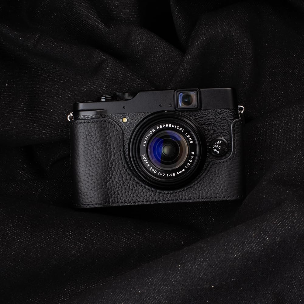 DBZZ Handcrafted Genuine Leather Camera Case Retro Style Half-Wrap Camera Case For FUJIFILM X10 X20 (Black)