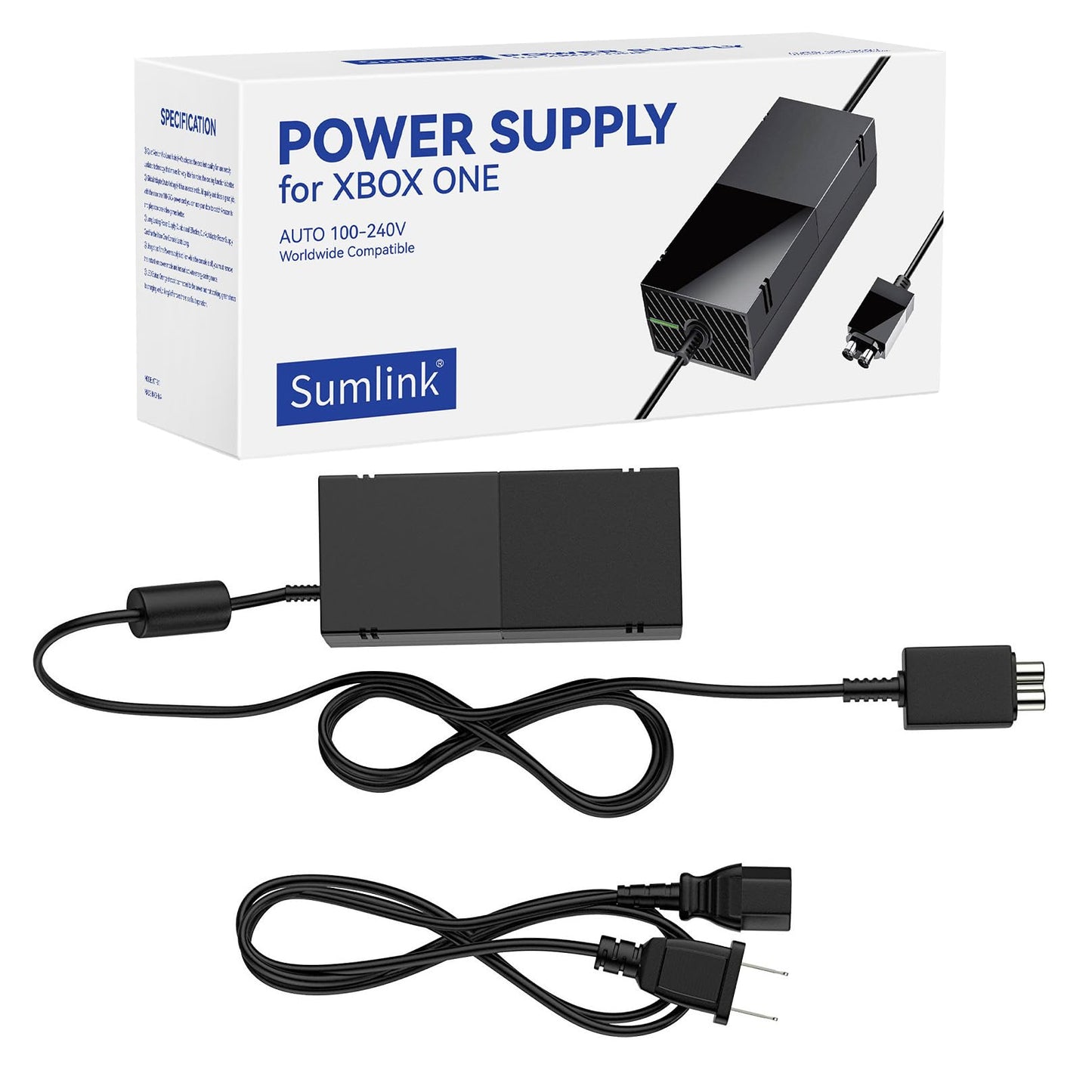 SUMLINK Power Supply Brick for Xbox One, AC Adapter Cable Replacement Kit for Xbox One Console Games, Auto Voltage 100-240V, Black