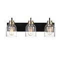 Globe Electric 63000200 22" 3-Light Vanity Light, Matte Black, Matte Brass Accents, Glass Shades, Beauty Room Accessories, Lights for Bathroom, Powder