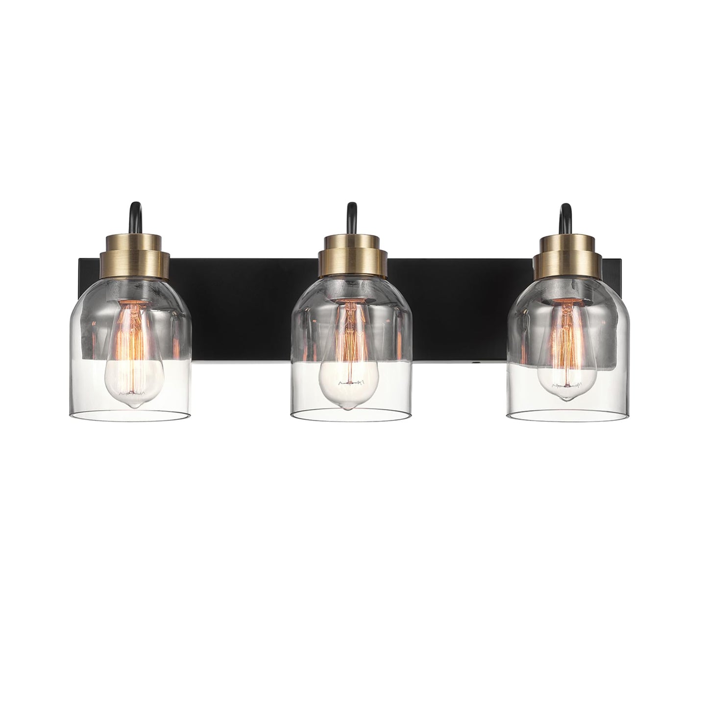 Globe Electric 63000200 22" 3-Light Vanity Light, Matte Black, Matte Brass Accents, Glass Shades, Beauty Room Accessories, Lights for Bathroom, Powder