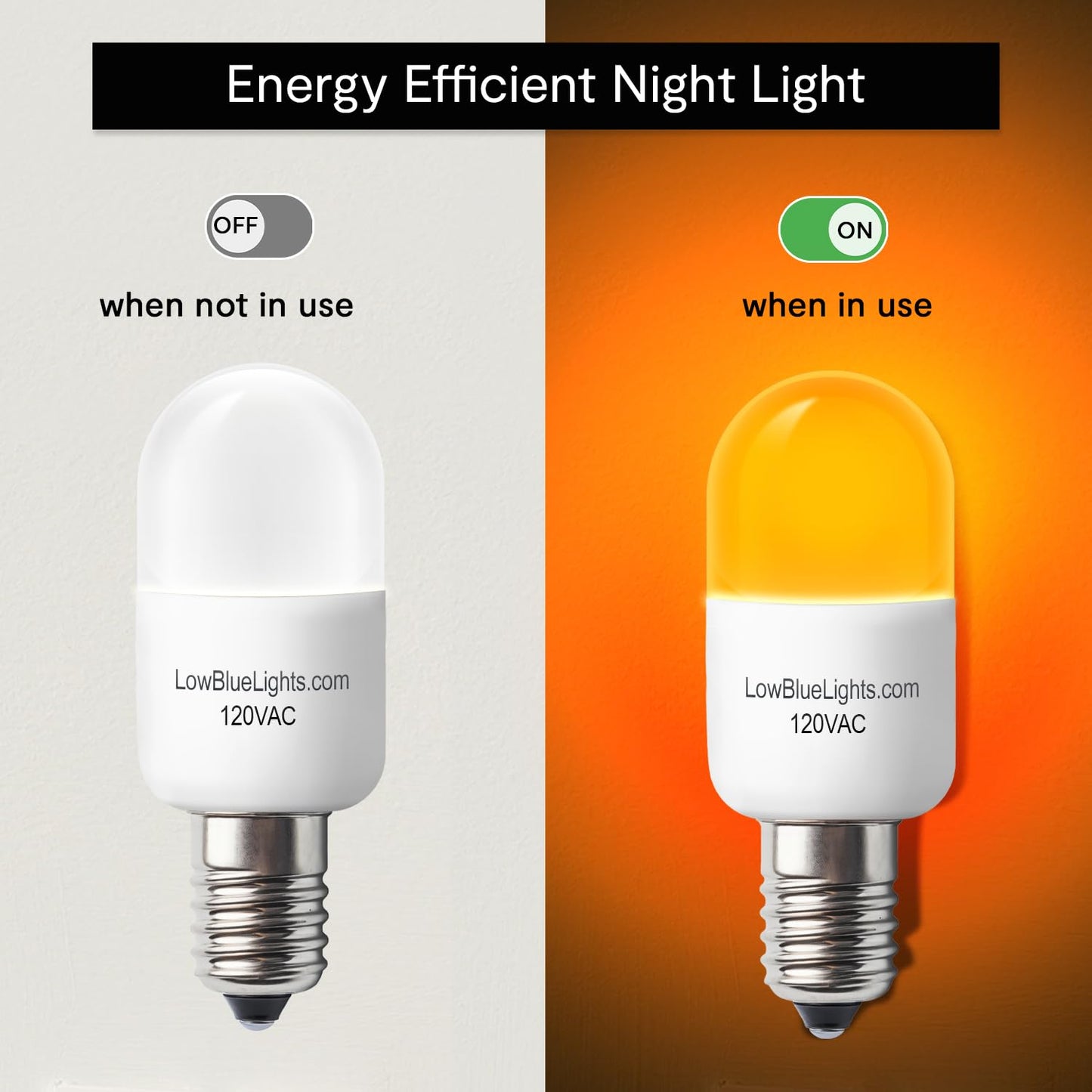 LowBlueLights Amber Night Light Bulb, E12 Candelabra LED (120V, 0.5W)