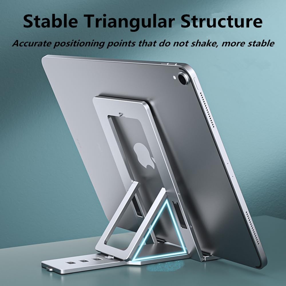 Abuzhen Cell Phone Stand, Fully Adjustable Foldable Desktop Phone Holder for Desk, Thick Case Friendly, Compatible with All Phones (A-Black)