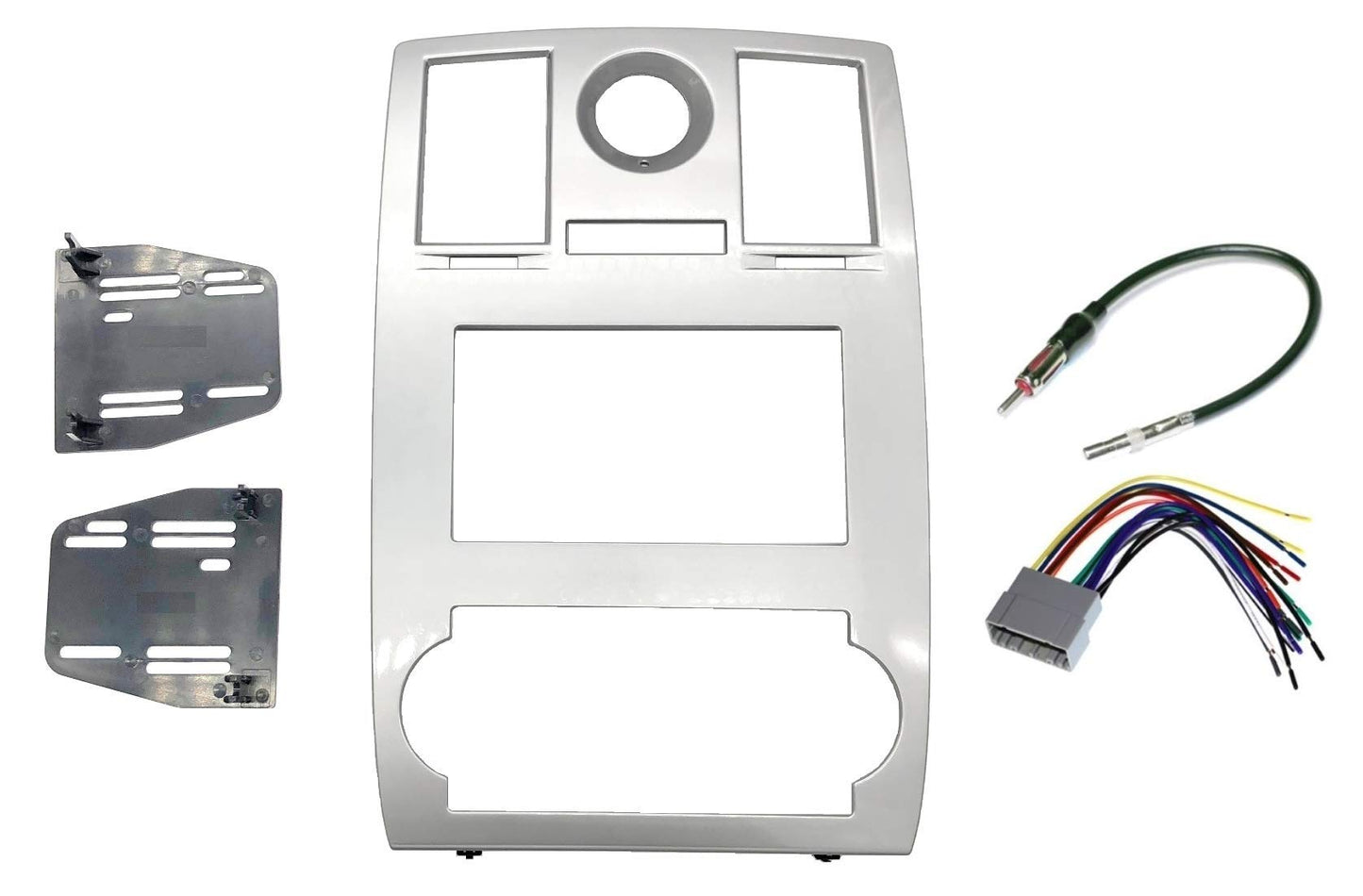 Radio Stereo Car Install Double Din Navigation Silver Bezel +Harness & Antenna Adapter Compatible with Chrysler 300 2005-2007