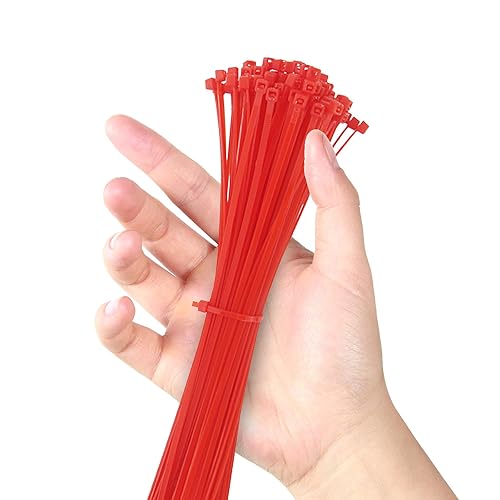 TORMEN 8 Inch Cable Ties, 18lbs Nylon Wire Zip Tie,Adjustable Assortment Cord Management for Home, Office, Gardening (Red 100Pcs?
