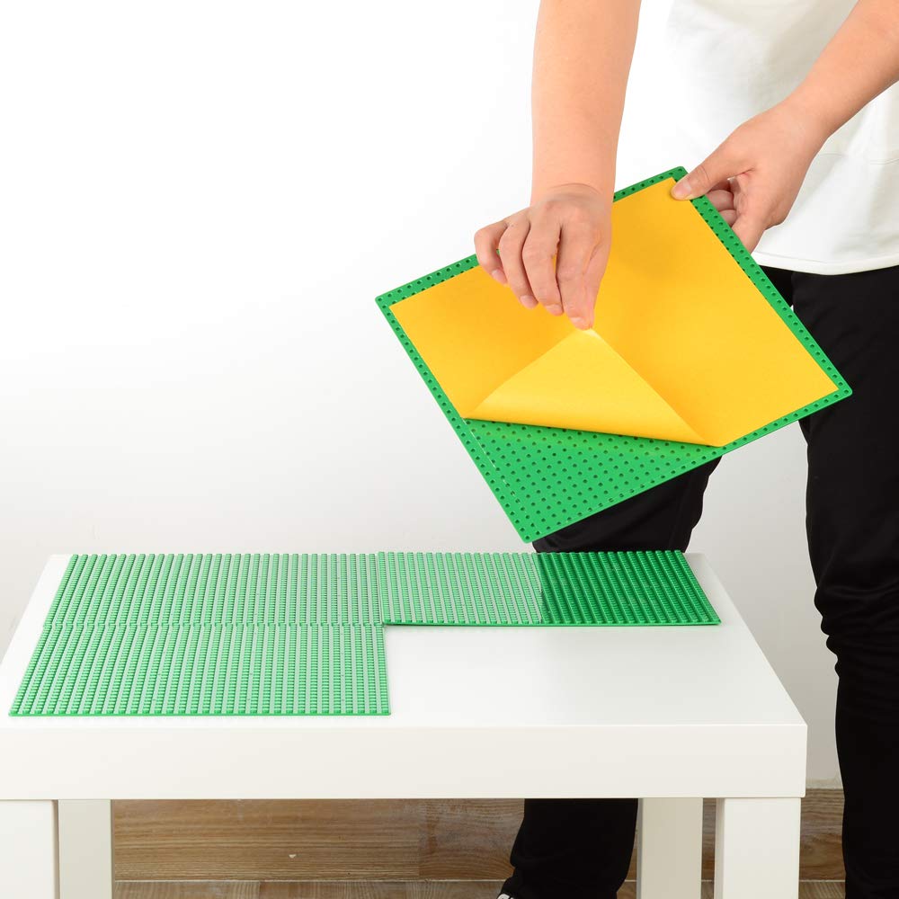 Peel-and-Stick Baseplates, Self Adhesive Building Brick Plates, Compatible with All Major Brands - 4 Pack (10" x 10") (Green)