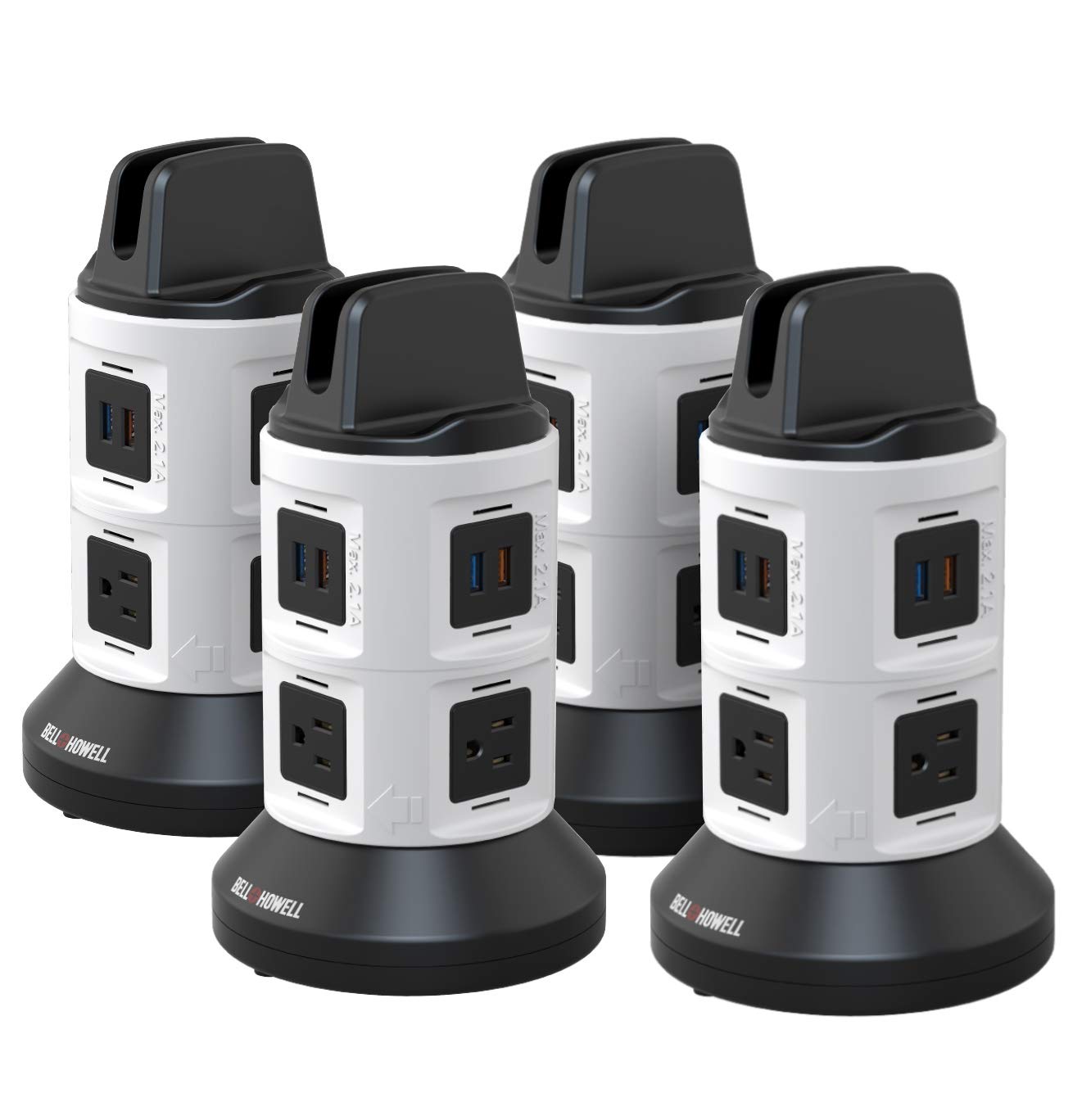 Bell+Howell Spin Power Strip Tower Surge Protector S/4-4 Outlets, 6 USB Ports, 40" Retractable Cord, 360° Rotation | Electric Charging Station