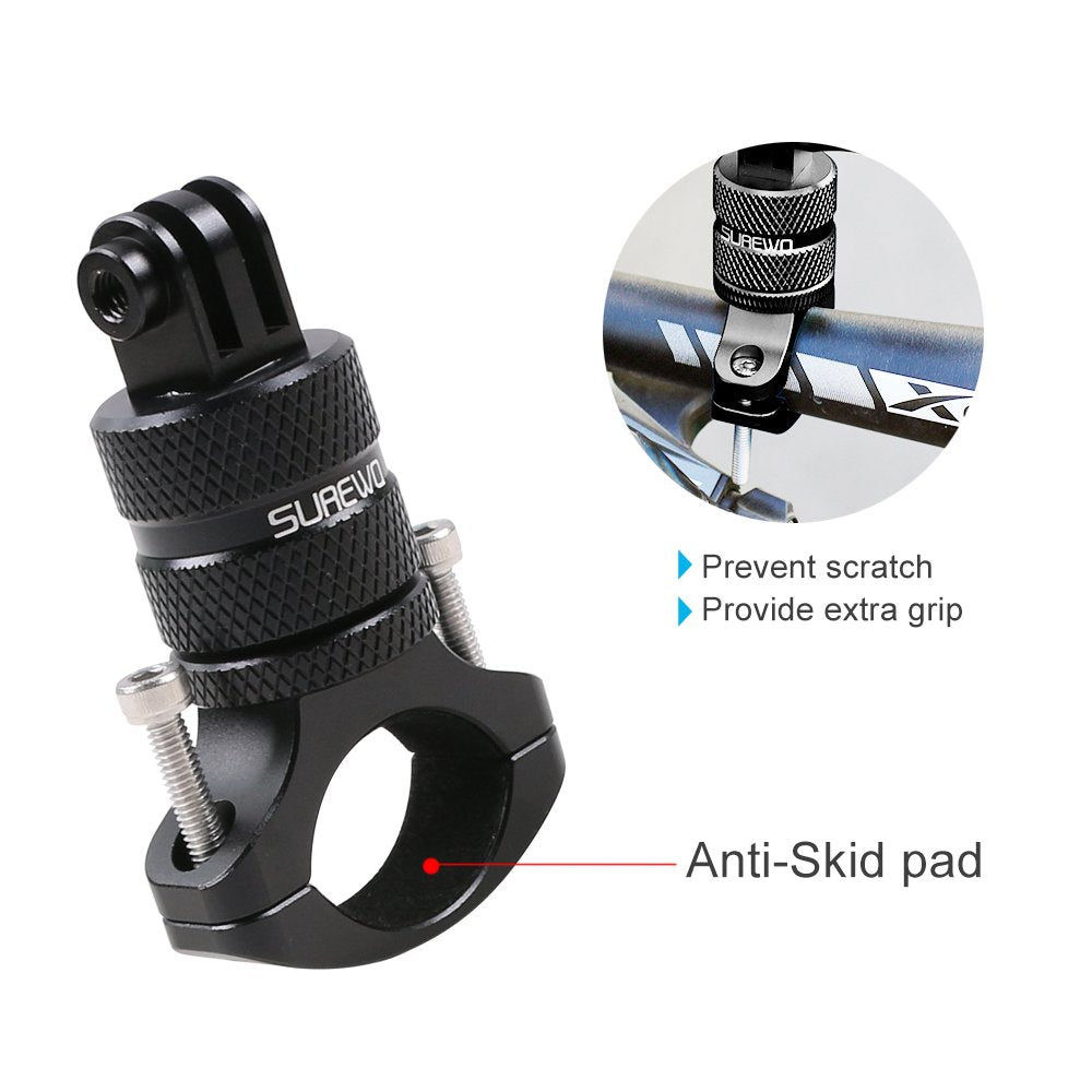 SUREWO Bike Mount for Action Cameras, Aluminum Handlebar Mount Compatible with GoPro Hero 13/12/11/10/9/8/7/6/5 Black, GoPro Max, DJI Osmo Action