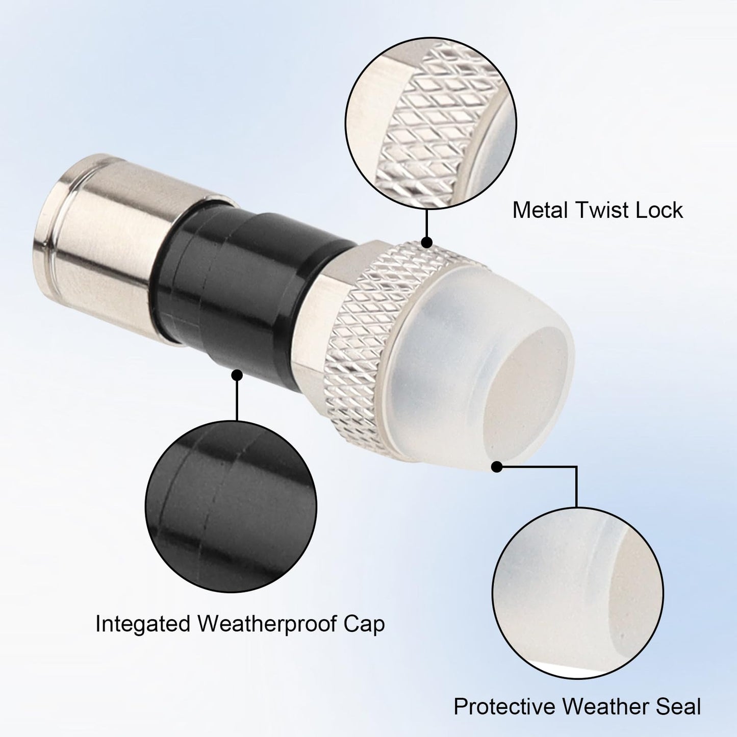 MOOKEERF RG6 Compression Connectors 20 Pack,F Type RG6 Connectors 75 Ohm,RG6 Coaxial Cable Compression Fitting with Weather Seal O Ring and Waterproof