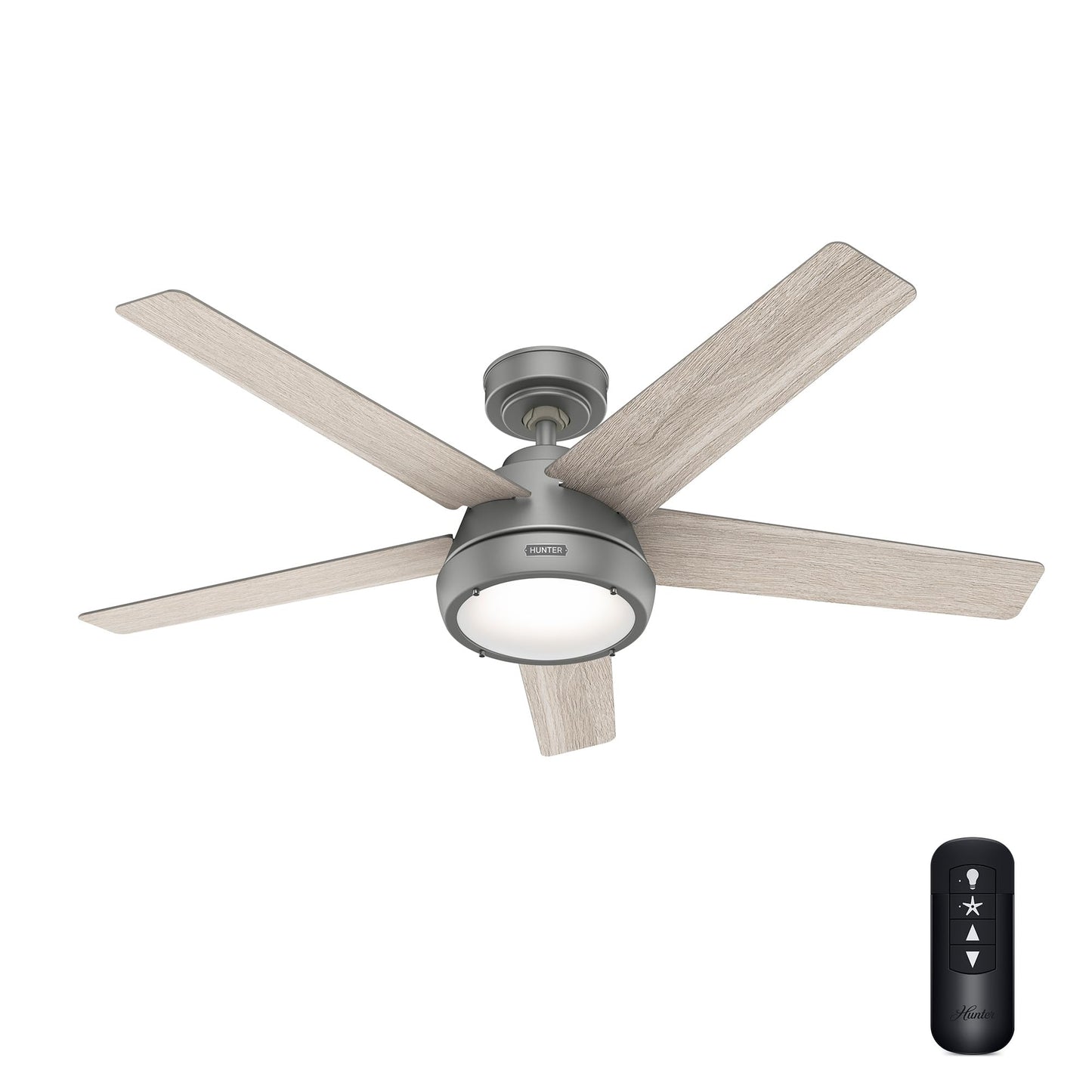 Hunter Fan 52 inch Casual Matte Silver Indoor Ceiling Fan with Lights and Remote Control for Bedroom, Living Room/Family Room, Dining Room, Kitchen
