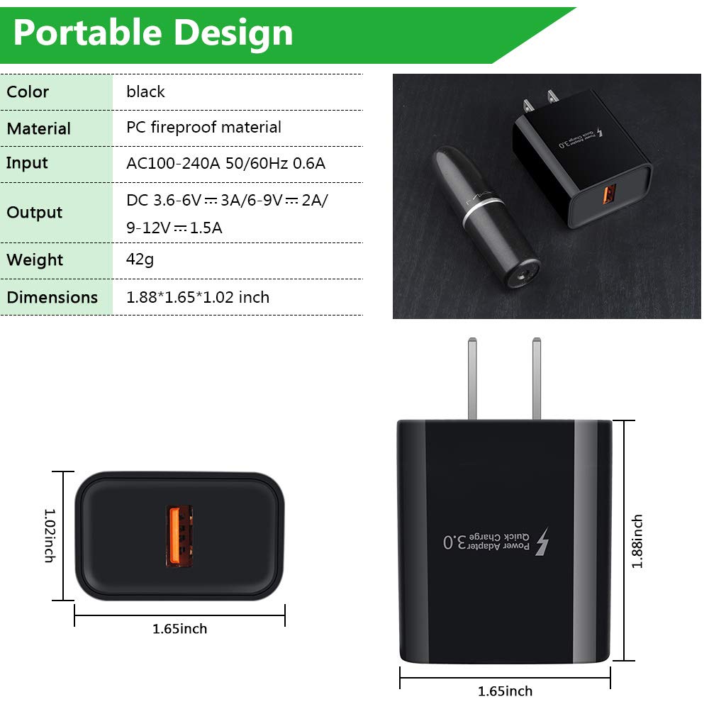 Quick Charge 3.0 Fast Charging USB Wall Charger Plug with 6ft Type C Cable for Samsung Galaxy S26 S25 S24 S23 S22 S21 S20 FE A57 A37 A17 A56 A36 A26