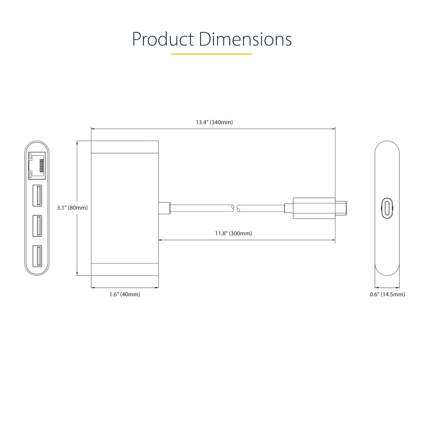 StarTech.com 3-Port USB-C Hub with Ethernet - 3X USB-A - Gigabit Ethernet - USB 3.0 5Gbps - Bus-Powered - 1ft/30cm Long USB Type-C Host Cable - GbE