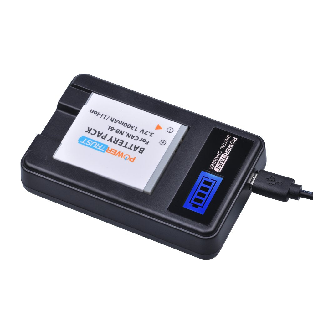 PowerTrust 2 Pack NB-6L NB-6LH Camera Battery and LCD USB Charger for Canon PowerShot SX170 is, SX240 HS, SX260 HS, SX270 HS, SX280 HS, SX500 is