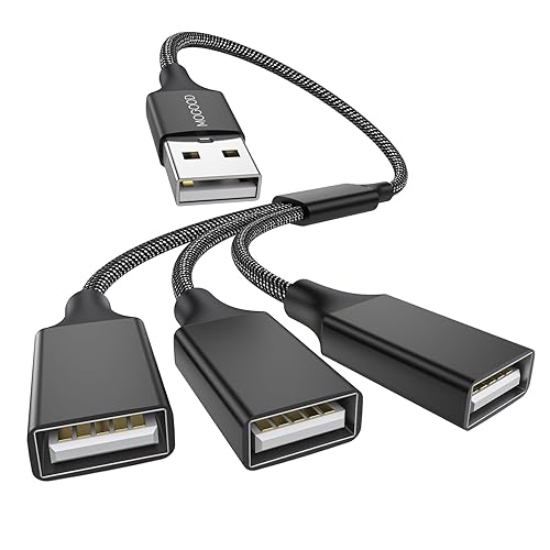 MOGOOD USB Splitter Cable, 1 Male to 3 Female USB2.0 Adapter, USB Extension Cable for Charging/Data Transfer/Laptop/Mac