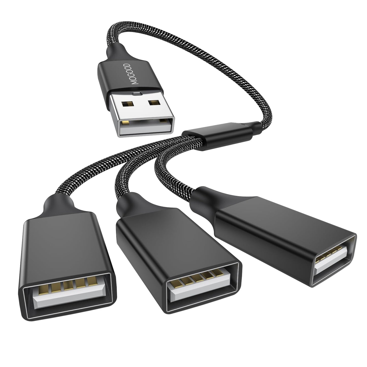 MOGOOD USB Splitter Cable, 1 Male to 3 Female USB2.0 Adapter, USB Extension Cable for Charging/Data Transfer/Laptop/Mac