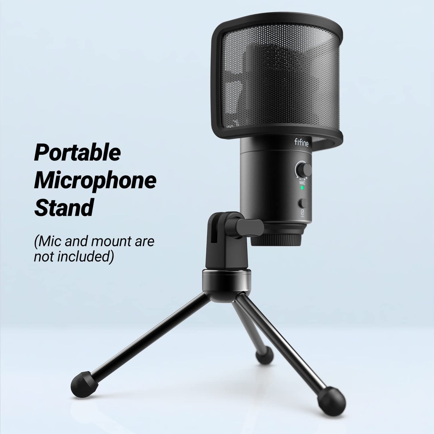 FIFINE Tripod Stand for Desktop Microphone with Non-slip Rubber Feet, Sturdy Metal Construction, Foldable Desk Mic Stand for Gaming, Podcasting